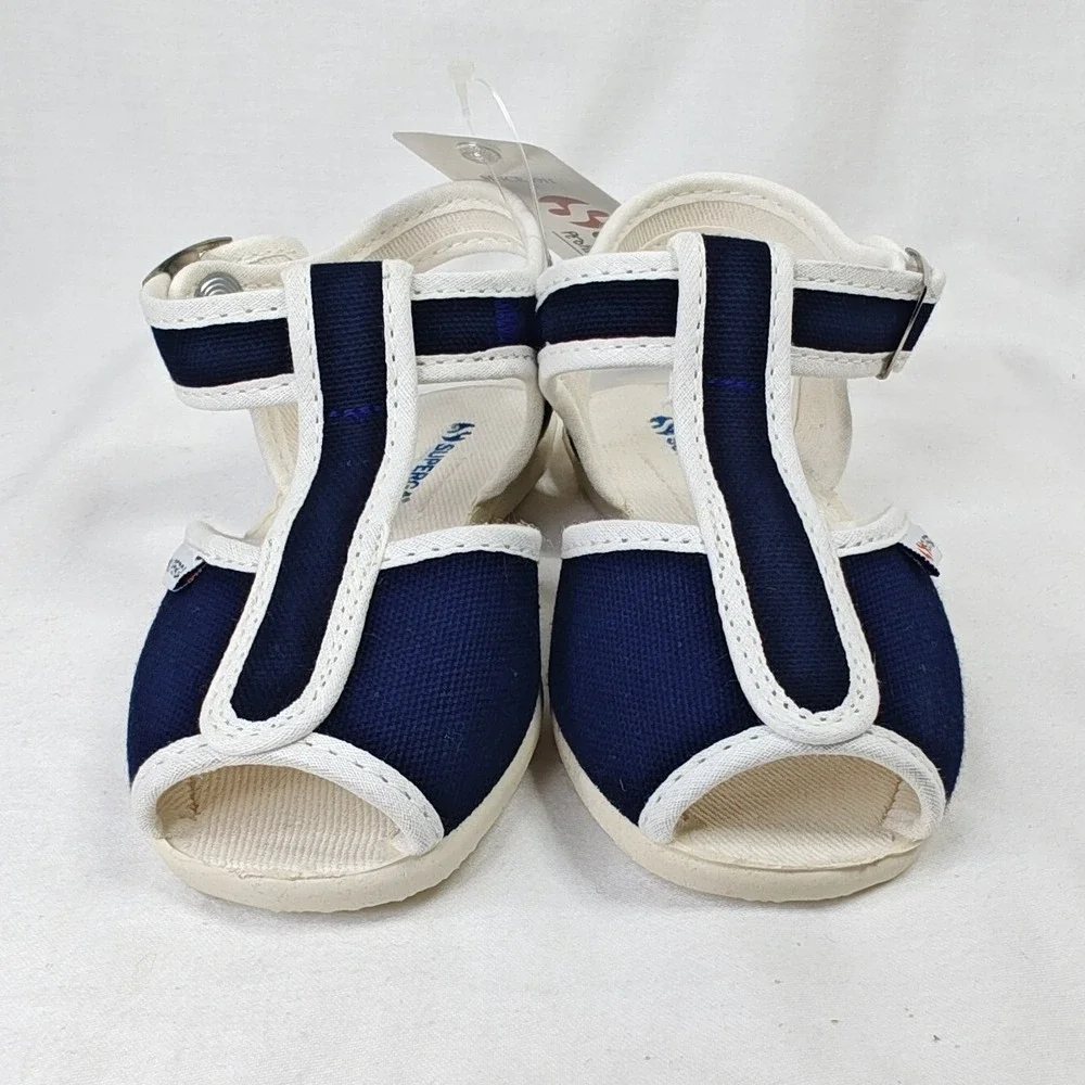 Superga 1200 COTJ Sandals Navy Blue Canvas T-Strap Kids Size 8.5 US 25 EU New
